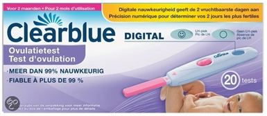 Een doosje met daarin de ClearBlue ovulatietest